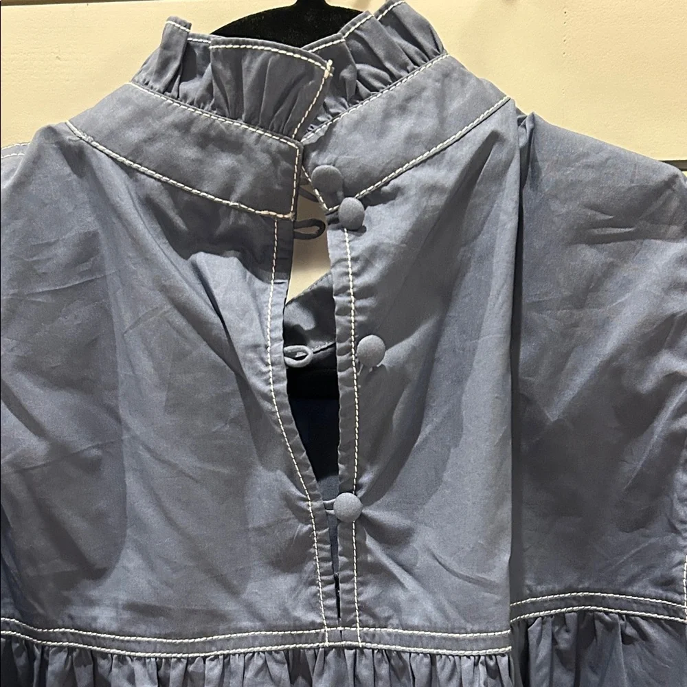 Hunter Bell Slate Blue Ruffled Blouse - Picture 3 of 3